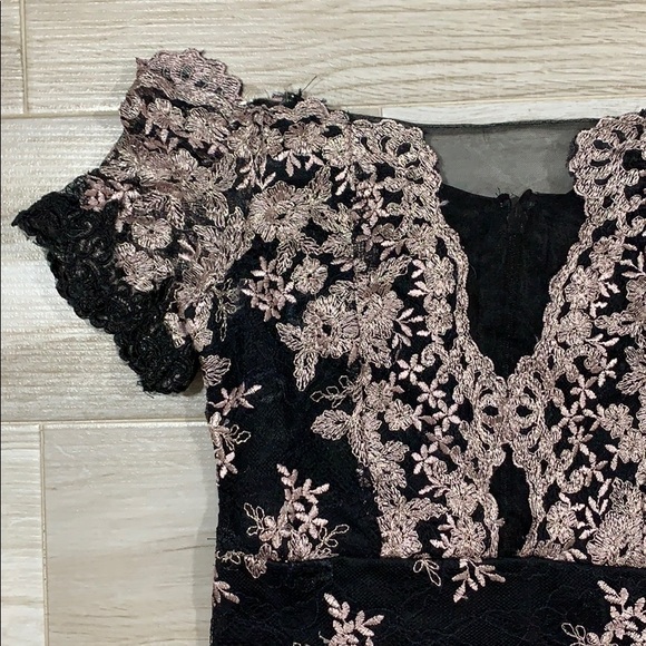 Soieblu Dresses & Skirts - Soieblu Bodycon Black Pink Floral Lace Mini Dress